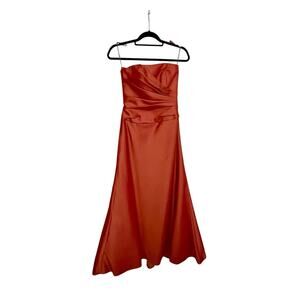 Amsale Strapless Rust Colored Formal Maxi Gown